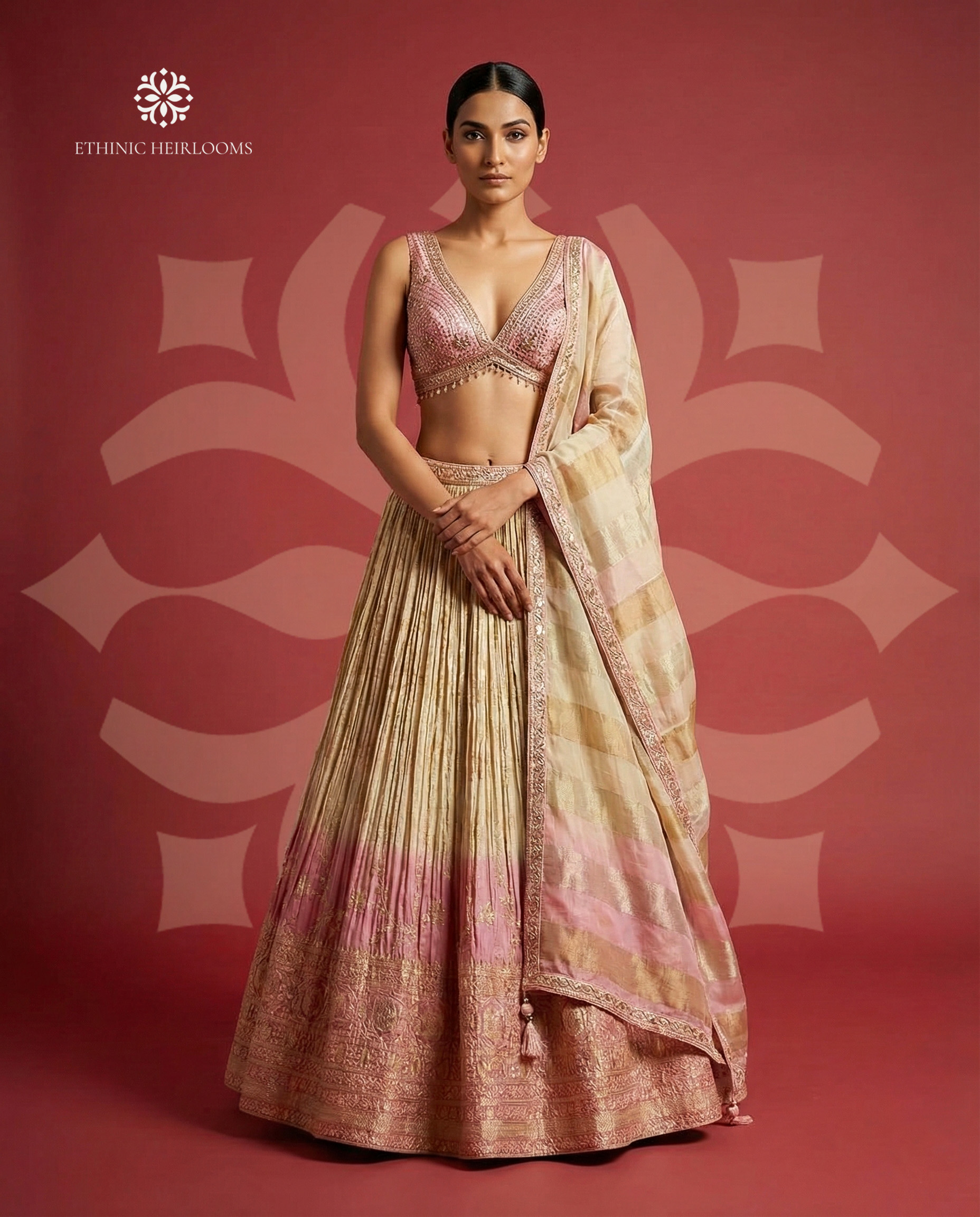 EH Rosé Glow 13 | Blush Pink and Champagne Lehenga with Dupatta