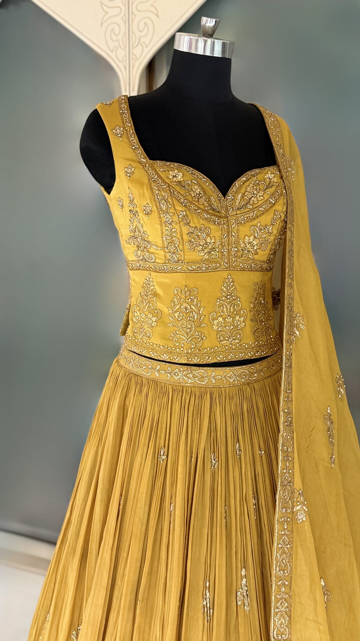 EH Marigold Royale 04 mustard yellow embroidered lehenga with dupatta