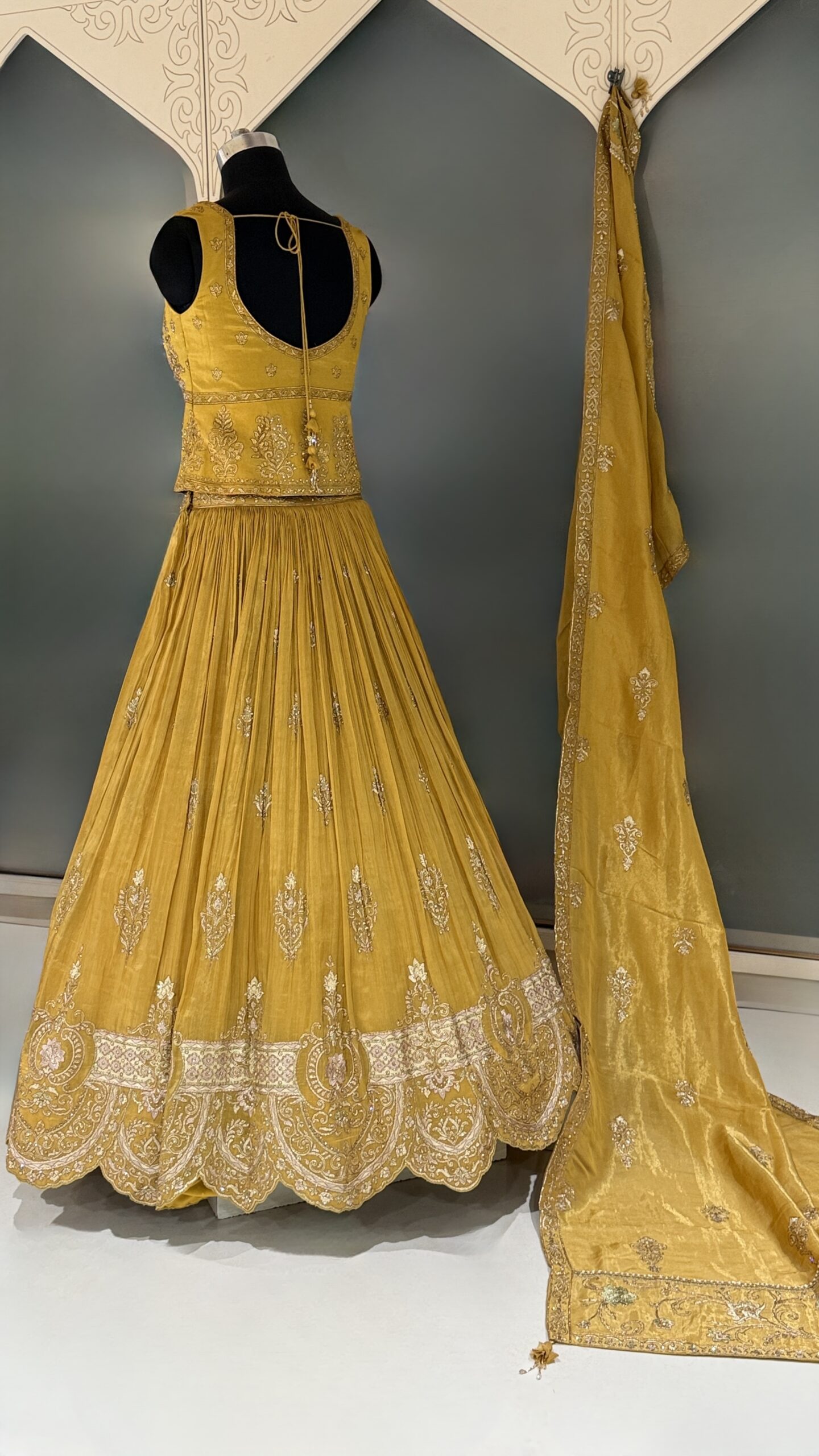 EH Marigold Royale 04 mustard yellow embroidered lehenga with dupatta