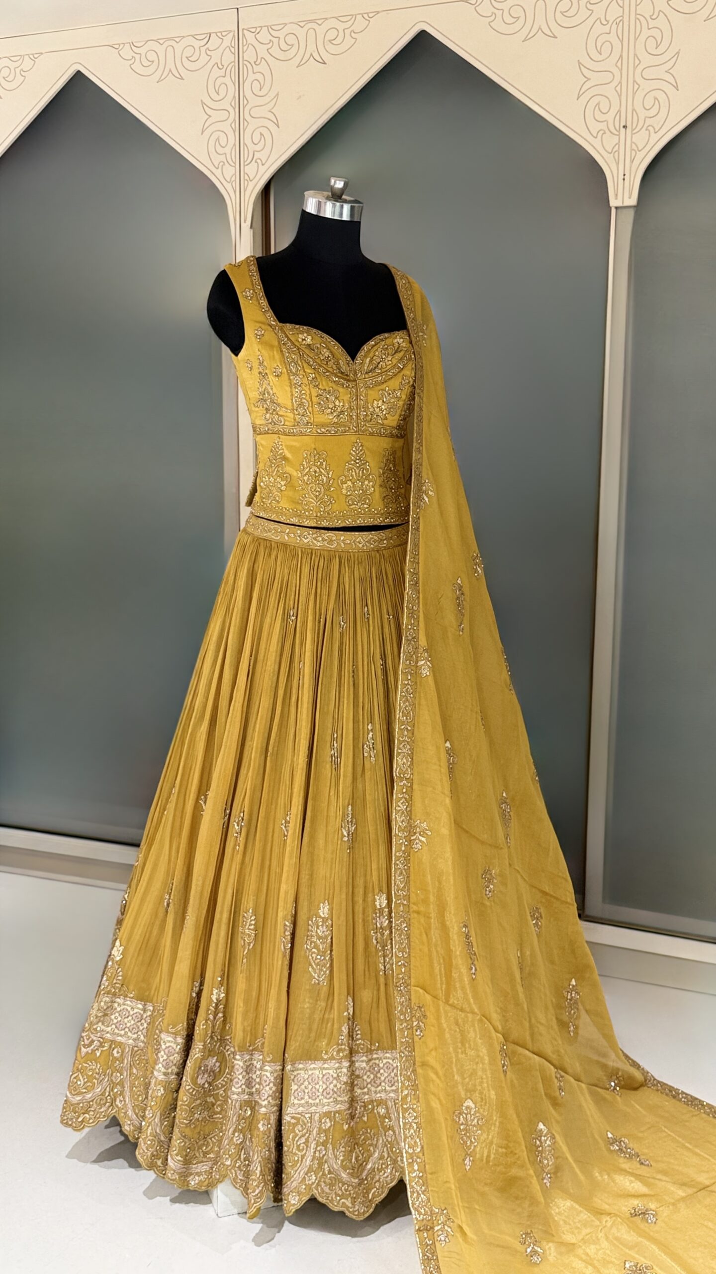 EH Marigold Royale 04 mustard yellow embroidered lehenga with dupatta