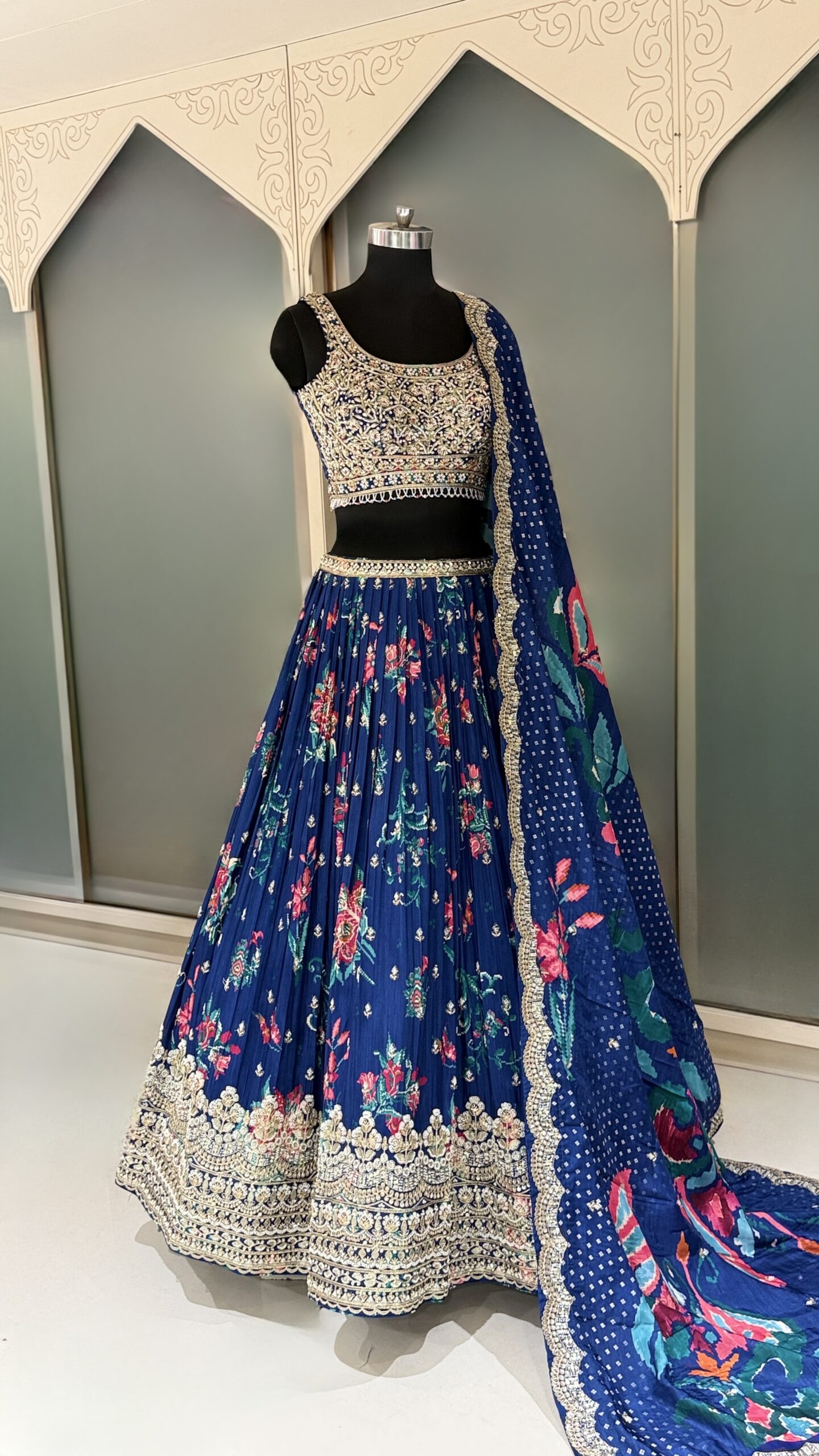 EH Midnight Bloom 05 navy blue floral lehenga with embroidered blouse and dupatta