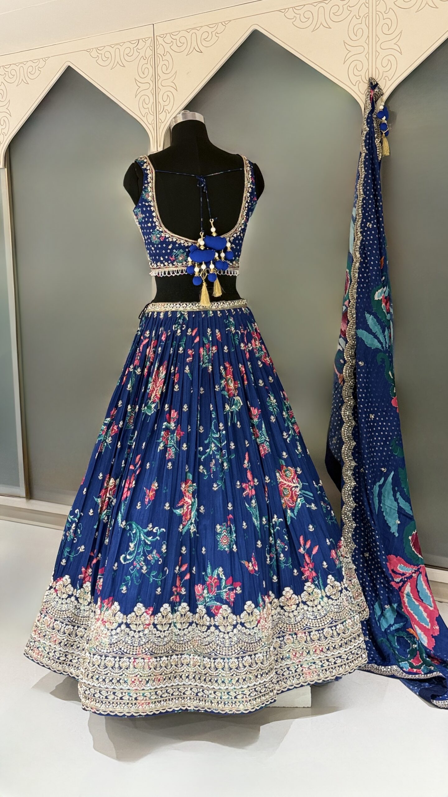 EH Midnight Bloom 05 navy blue floral lehenga with embroidered blouse and dupatta
