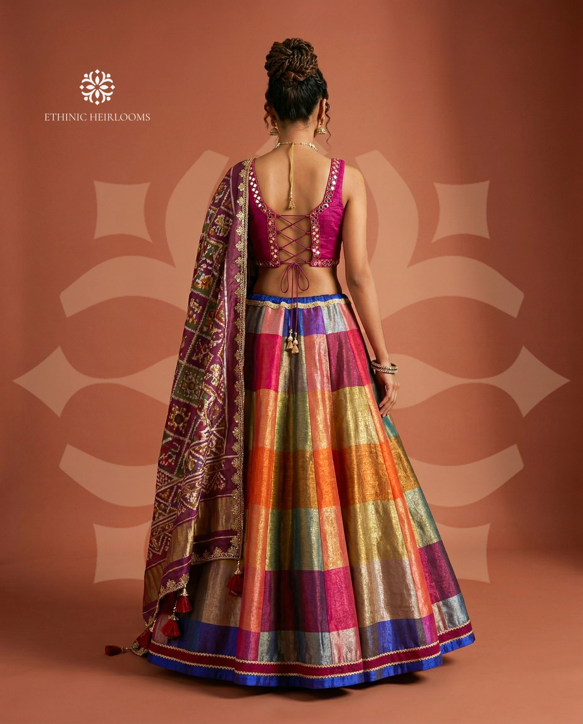 EH Sunset Muse 02 | Multicolor Mirror Work Lehenga Set with Embroidered Plum Dupatta - Image 2