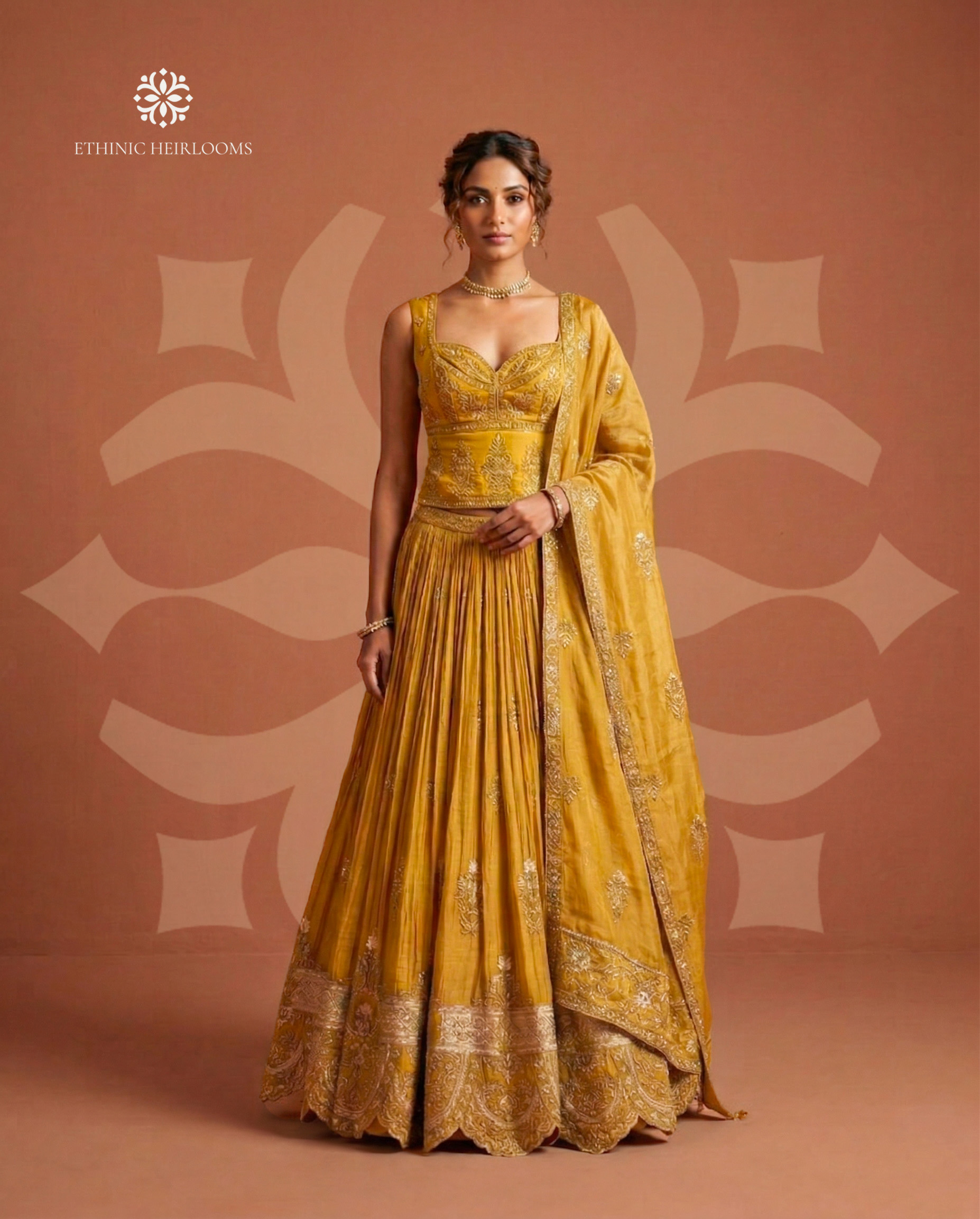 EH Marigold Royale 04 mustard yellow embroidered lehenga with dupatta