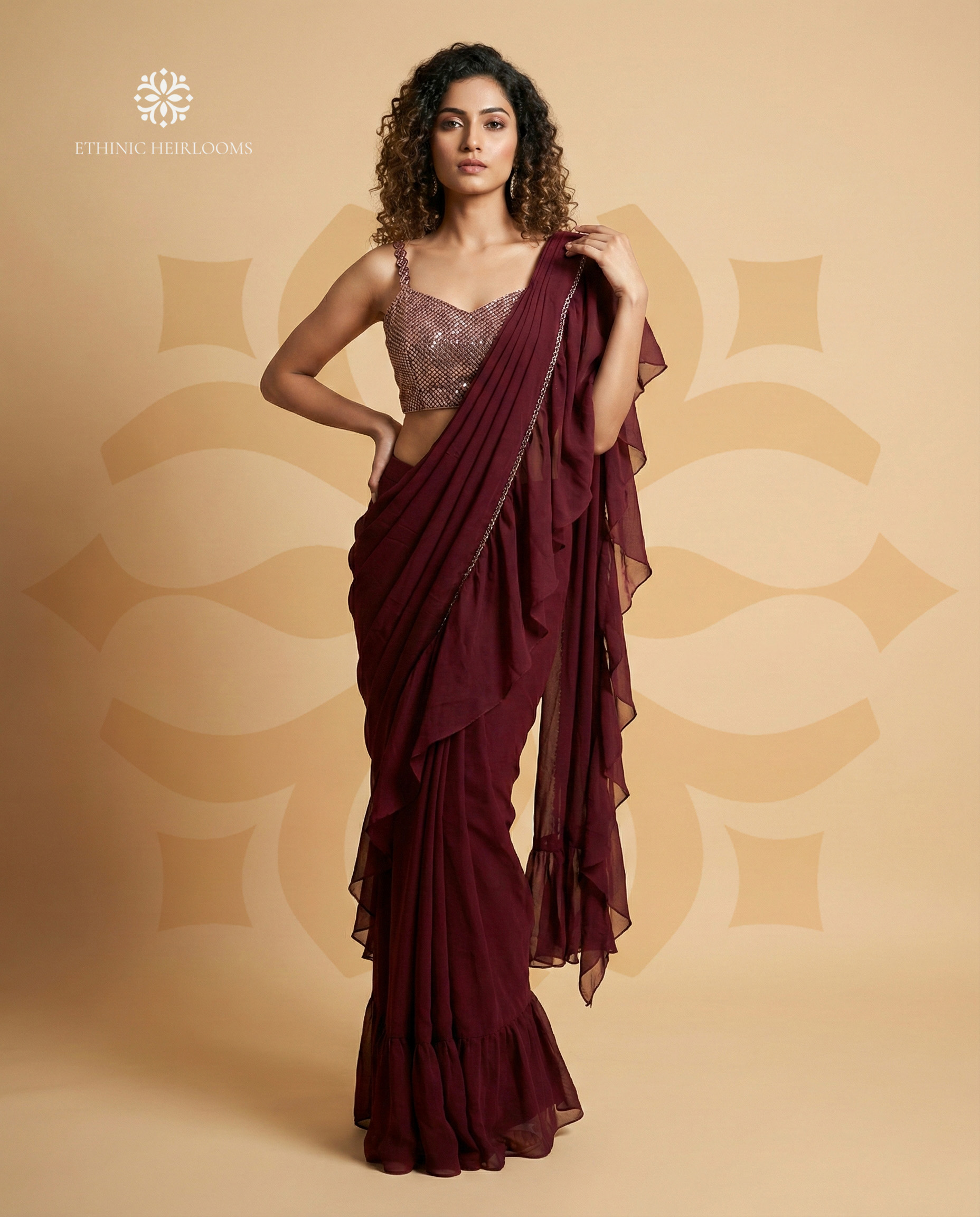EH Bordeaux Glamour 15 | Burgundy Ready-to-Wear Saree